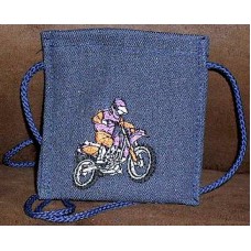 Product: Bags>Purses - Snoepie Neck Purse (Motorcyclist in purple and orange)