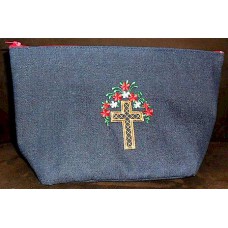 Product: Bags>Handbags - Vanity or Cosmetic Bag (Cross with white and red flowers)