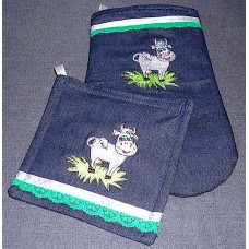 Product: Kitchen>Linen - Oven glove and cloth (Pair) (Grey cow)